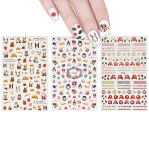 Wrapables 3 Sheets Whimsical Girl Flowers & Bunny Nail Art Whimsical Flowers & Bunny Nail Stickers - 1 of 4
