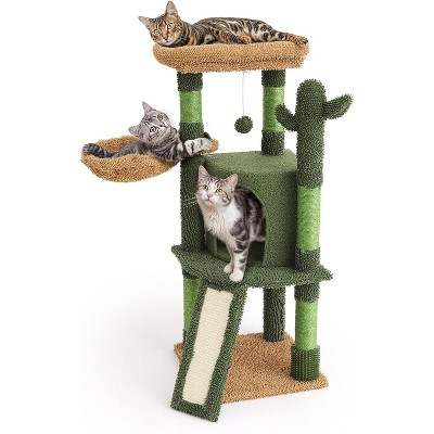 Small Cat Tree Condo with Sisal Scratching Post, 33 Inch Modern Cute Flower Cat Tree Tower with Cozy Perch Toy Ball