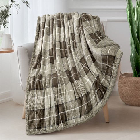 Pavilia Fleece Plush Microfiber Throw Blanket For Couch, Sofa And Bed,  Reversible, Plaid Taupe/throw - 50x60 : Target