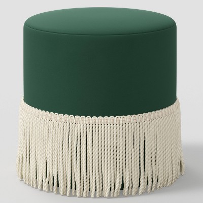 Fringe Drum Ottoman in Velvet Emerald - Threshold™