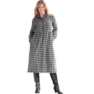 Woman Within Plus Size Plaid Flannel A-Line Shirtdress