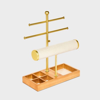 Image of Paulownia Wood Tray with Bar Organizer Jewelry Box - A New Day™ Natural Wood