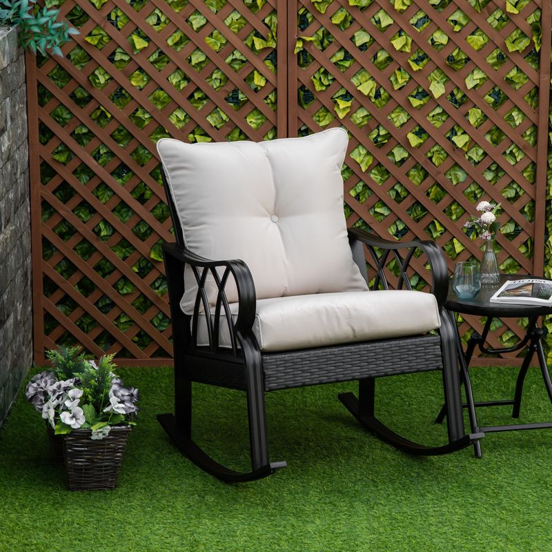Outsunny Outdoor Wicker Rocking Chair with Padded Cushions, Aluminum Furniture Rattan Porch Rocker Chair w/ Armrest for Garden, Patio, and Backyard, 3 of 9