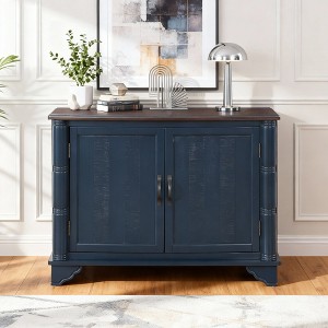 Hostack 40" Sideboard Console Table with Adjustable Storage Shelf for Entry Way and Living Room, Navy Blue and Brown Top - 1 of 4