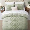 Tufted King Duvet Cover Set, Soft Lightweight 3 - Piece Boho Embroidery Bedding in Mist Sage - 2 of 4