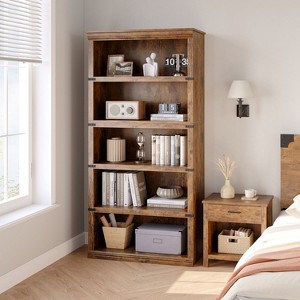 5-Shelf Bookcase, 67.4" Tall Wooden Bookshelf with Storage, Farmhouse Display Shelves for Home & Office - 1 of 4