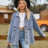 Clearlove Womens Oversized Drop Shoulder Denim Jacket Relaxed Fit Casual Distressed Washed Button Front Utility Pockets Coat - 3 of 4