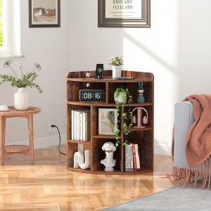 VECELO 3-Tier Corner Cabinet Cube Bookshelf, Wooden 8 Cubby Bookshelf for Small Space, Black/Brown/White/Gray - 1 of 4