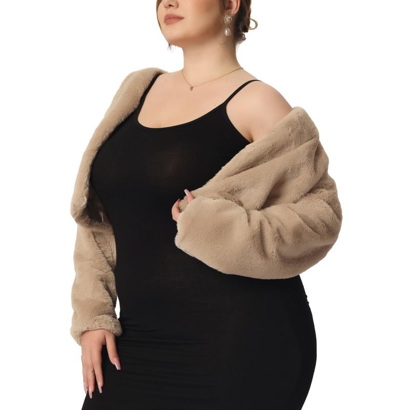 Agnes Orinda Women's Plus Size Winter Warm Collarless Faux Fur Fuzzy Cropped Cardigan, 1 of 6