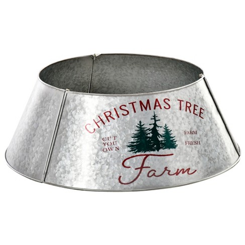 HOMCOM Green, Christmas Tree Collar, 26 in.Metal Tree Ring, Xmas Tree Skirt Decoration, 3 Panels