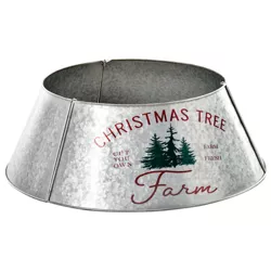 HOMCOM Christmas Tree Collar, Steel Tree Ring Skirt Home Xmas Decoration with Christmas Tree Print, 26" Base, Silver