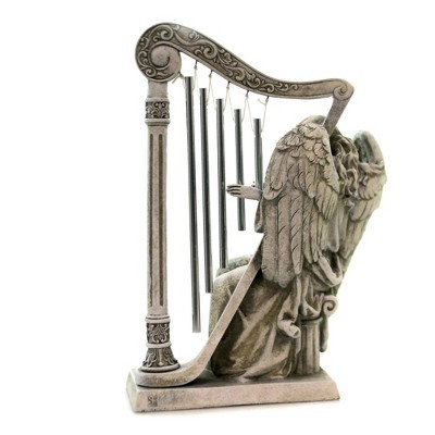 9.75 Inch Beige Angel with Harp Windchime Figurine