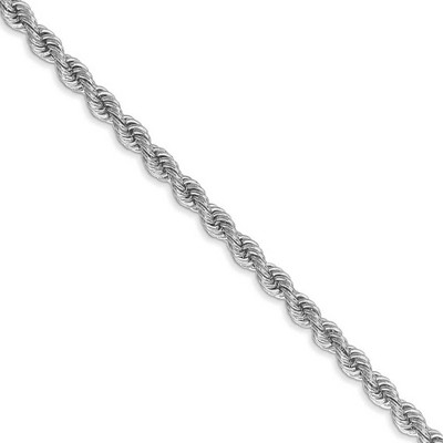Black Bow Jewelry 3mm, 14k White Gold, Handmade Solid Rope Chain Necklace