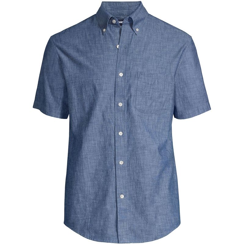 Lands' End Men's Short Sleeve Button Down Chambray Traditional Fit Shirt, 3 of 6