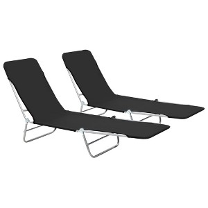 vidaXL Folding Sun Loungers 2 pcs Steel and Fabric Black - 1 of 4