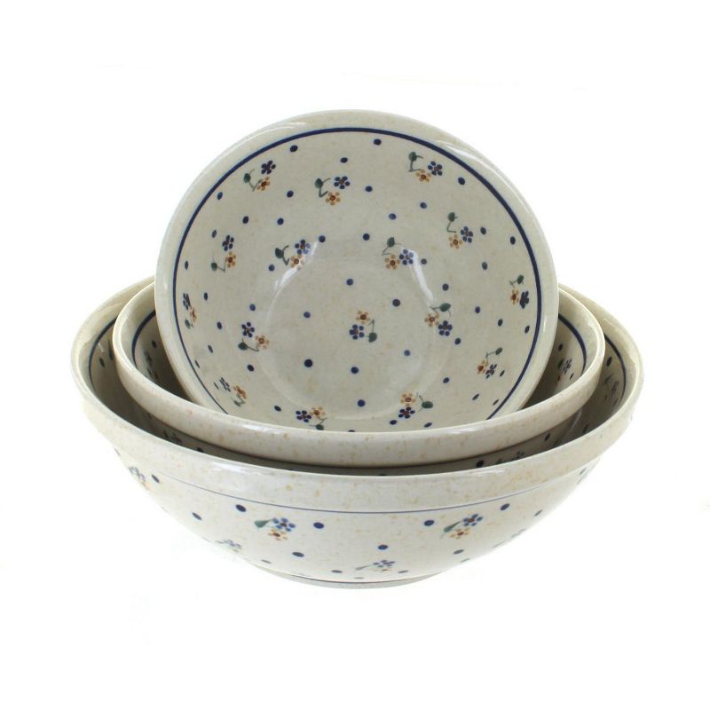 Blue Rose Polish Pottery 1400- Zaklady 3 Piece Serving Bowl set, 1 of 2
