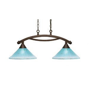 Toltec Lighting Bow 2 - Light Island Pendant Light in  Bronze with 12" Teal Crystal Shade - 1 of 1