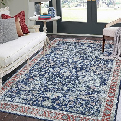 Acekool 4x6 Washable Vintage Rug - Boho Floral Non-Slip Indoor Carpet for Bedroom & Kitchen