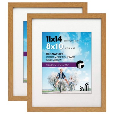 Americanflat 11x14 Oak Picture Frame 2 Pack with Shatter-Resistant Glass Cover - 11X14 Frame With Mat For 8X10 Inch Photos - 2 Pack