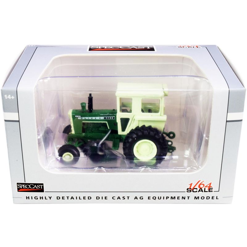 Oliver 1755 Tractor with Cab Dark Green with Light Green Top 1/64 Diecast Model by SpecCast, 3 of 4