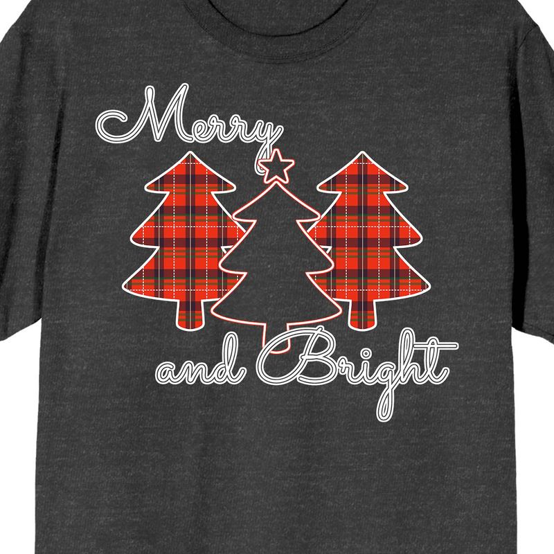 Seasonal Shapes Merry And Bright Plaid Christmas Trees Crew Neck Short Sleeve Charcoal Heather Adult T-shirt, 2 of 4