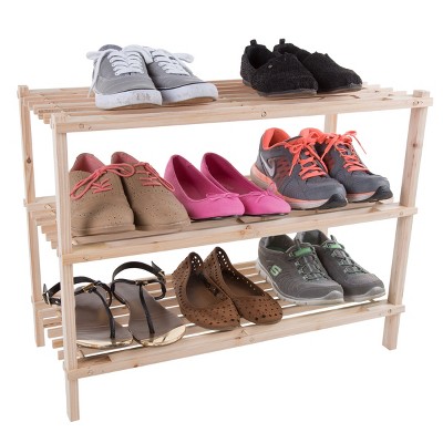Light Woodgrain 3-Tier Stackable Shoe Rack with Metal Supports