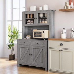 Kitchen Pantry Storage Cabinet with Microwave Stand & Coffee Bar Cabinet,Freestanding Hutch Cabinet with 4 Doors - 1 of 4