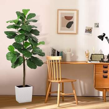 5FT Artificial Fiddle Leaf Fig Tree, Set of 2 Faux Fig Silk Trees in Pot, Decorative Indoor Plants for Home, Office, Living Room, Entryway