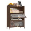 Homy Casa Modern Glass Door Cabinet with 3 Flip Doors, Walnut Finish – Storage or Display Cabinet for Living Room - 4 of 4