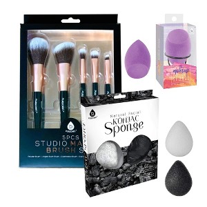 Beauty Essentials Bundle: Facial Makeup Blender Sponge + Natural Facial Konjac Sponge Duo Set(3 pack) + 5 Pcs Studio Makeup Brush Set (Black) - 1 of 4