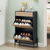 Natural Rattan Shoe Cabinet, 2 Flip Door Shoe Rack with a Drawer, Modern Freestanding Shoe Organizer with 3 Position Adjusted and Removable Shelf - 3 of 4