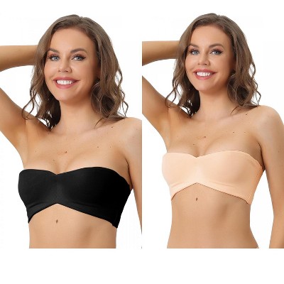 Allegra K Women's Underwire Lightly Soft Unpadded Breathable 3/4 Cup Strapless Bralettes 2 Packs