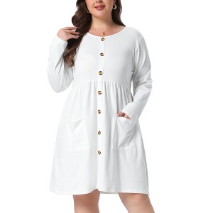 plus size white babydoll dress Brooklyn Luxe In Curves while the split v Women's Plus Size Button Decor