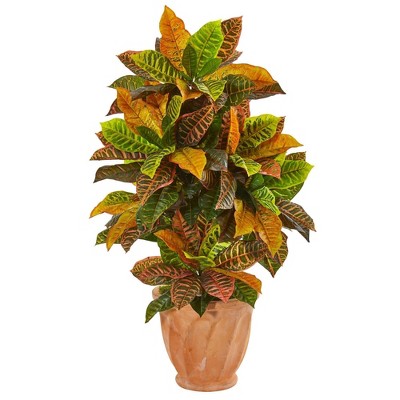 40" Autumn Croton Faux Plant in Terracotta Planter