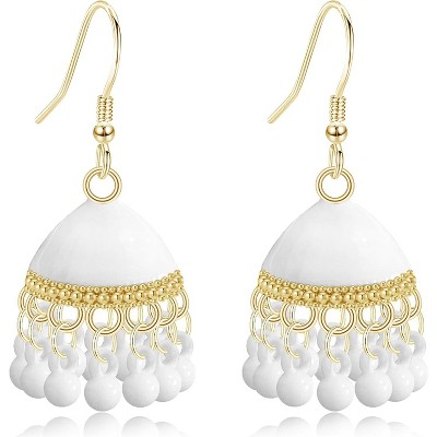 Acrylic Gold Ball Chandelier Earrings – Lightweight Fringe Drop Earrings for Women, Bird Cage Hook Design