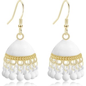 Acrylic Gold Ball Chandelier Earrings – Lightweight Fringe Drop Earrings for Women, Bird Cage Hook Design - 1 of 4