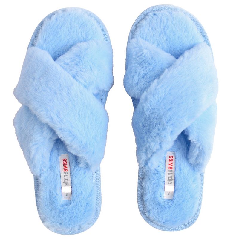 Alpine Swiss Fiona Womens Fuzzy Fluffy Faux Fur Slippers Memory Foam Indoor House Shoes, 2 of 8