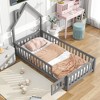 Whisen Wood Floor Bed with House-Shaped Headboard and Fence Guradrails - 3 of 4
