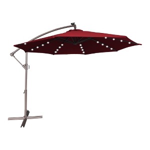 CLIHOME 11 ft. Outdoor LED Lamp Cantilever Umbrella 360-degree Rotation Patio Offset Umbrella with Base - 1 of 4