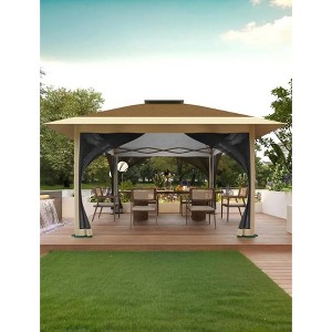 12x12 Pop Up Gazebo Instant Canopy Tent with Netting 4 Stanbags Outdoor Shelter for Lawn, Garden, Backyard, Deck (Khaki + Dark Khaki) - 1 of 4
