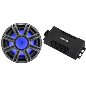 Kicker 48PXA6001 Weatherproof Powersport Mono Amp & 10" 4 Ohm Premium Marine Free-Air Subwoofer (Charcoal Grill ) - 1 of 4