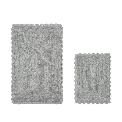 Lilly Crochet Collection 100% Cotton Tufted Reversible 2-Piece Bath Rug Set – Super Absorbent, Machine Washable Bathroom Mats with Crochet Pattern