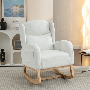 Teddy Fabric Rocking Chair With Packet Wood Legs,Ivory - 1 of 4