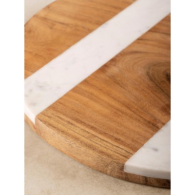Round Acacia Wood and Marble Charcuterie Board, 23"