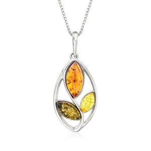 Ross-Simons Multicolored Amber Leaf Pendant Necklace in Sterling Silver - 1 of 4