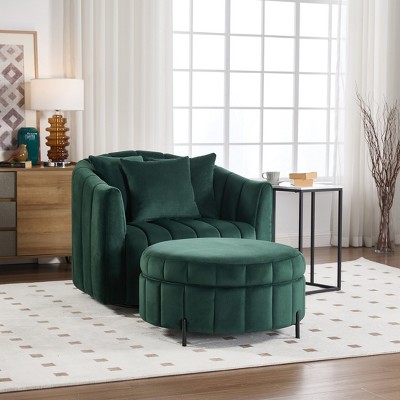 Aortzio 40.35"W 360 Swivel Chair Upholstered Accent Chair With Round Storage Ottoman
