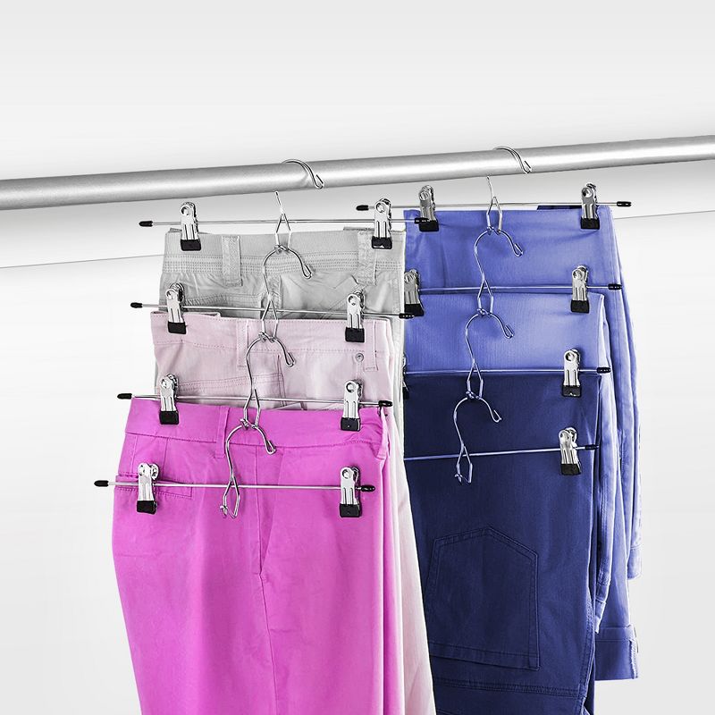 OSTO Metal Skirt/Pant Hangers with 2 Adjustable Clips with Rubber Tips. Versatile, Stackable ,Cascading and Space-Saving, 2 of 5