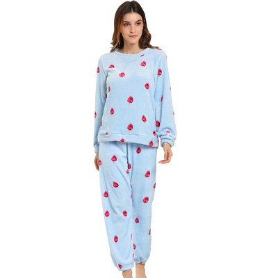 Allegra K Women's Winter Flannel Long Sleeve Nightwear Top and Pants Pajama Sets