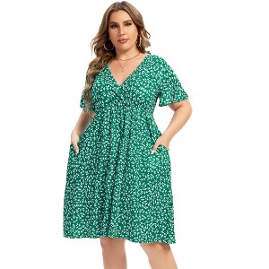 Plus Size Dress  Women'S V-Neck Printed Pocket Dress (Original Spu: Pby_0Vux) Uncompressed - 1 of 1