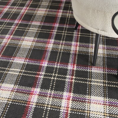 Hand-Knotted Black Plaid 8' x 10' Synthetic Area Rug